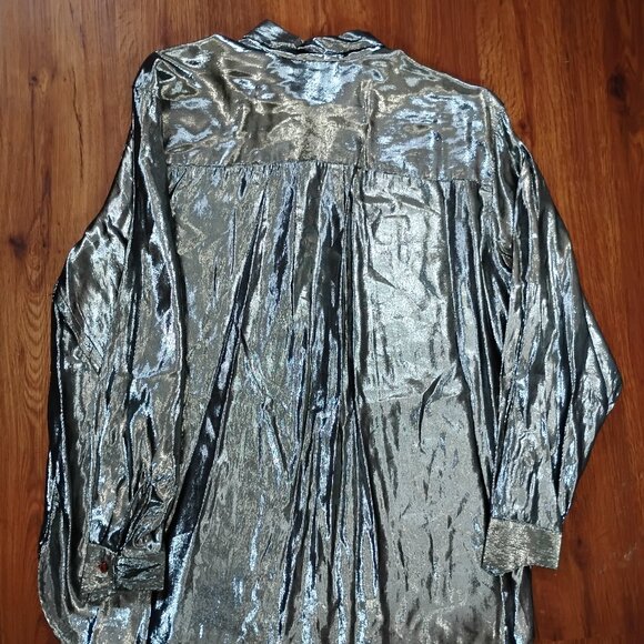 Vintage Year Of Silver Metallic Long Sleeve Button Shirt - Picture 4 of 5